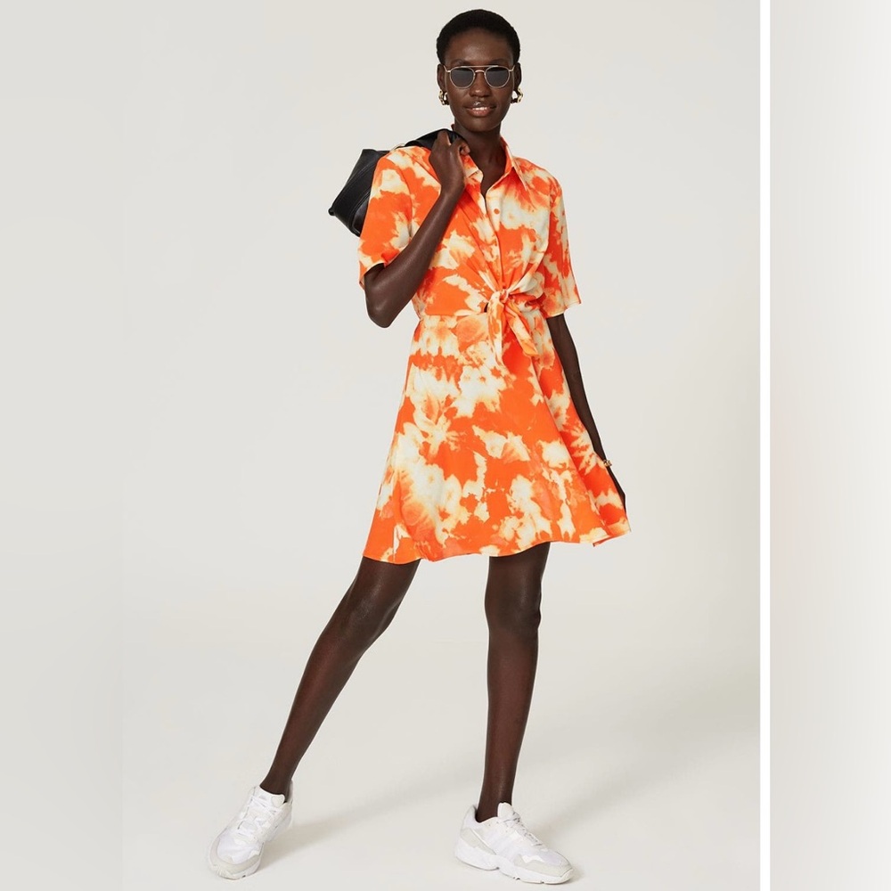 Thakoon Orange Tie-Dye Shirt Dress
